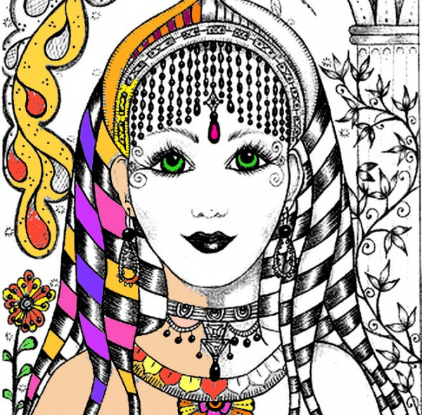 Coloriage-Visage-Inspiration-Inde-664X1024 - Coloriages encequiconcerne Inde Dessin 