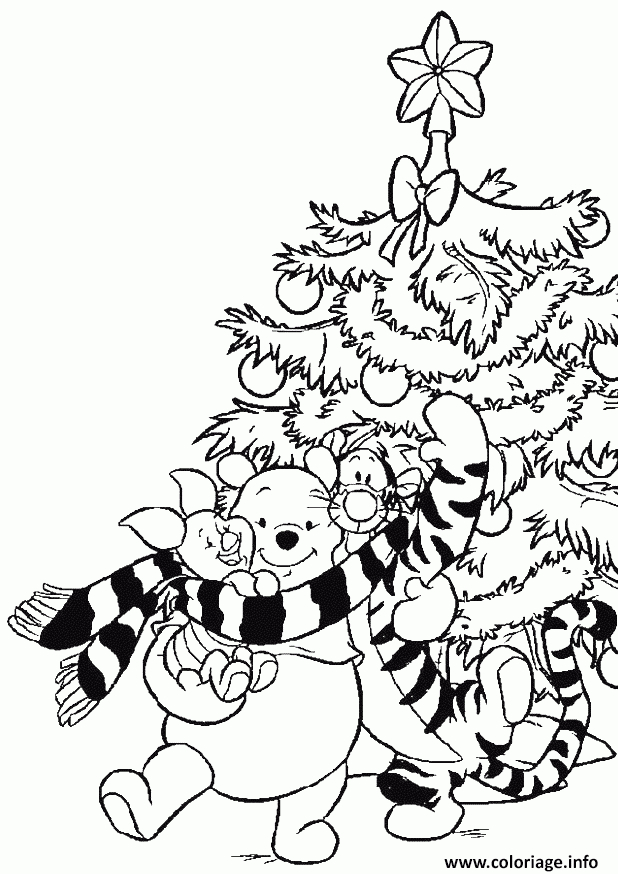 Coloriage Winnie Tigrou Et Porcinet Devant Le Sapin De encequiconcerne Dessin A Colorier Noel