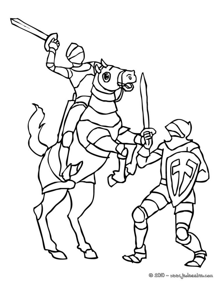 Coloriages Combat De Chevaliers – Fr.hellokids dedans Coloriage De Chevalier