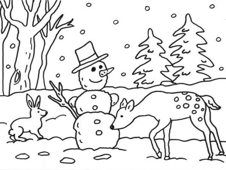 Coloriages D'Hiver : Le Bonhomme Des Neige Des Bois avec Coloriage Bonhomme