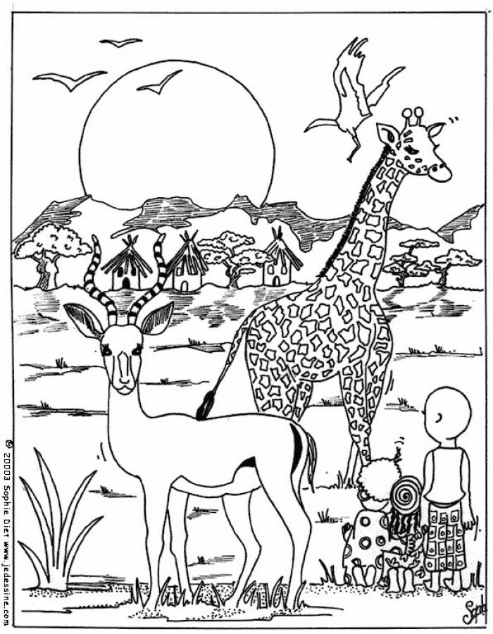 Coloriages Girafe D&amp;#039;Afrique - Fr.hellokids dedans Animaux D Afrique Coloriage 