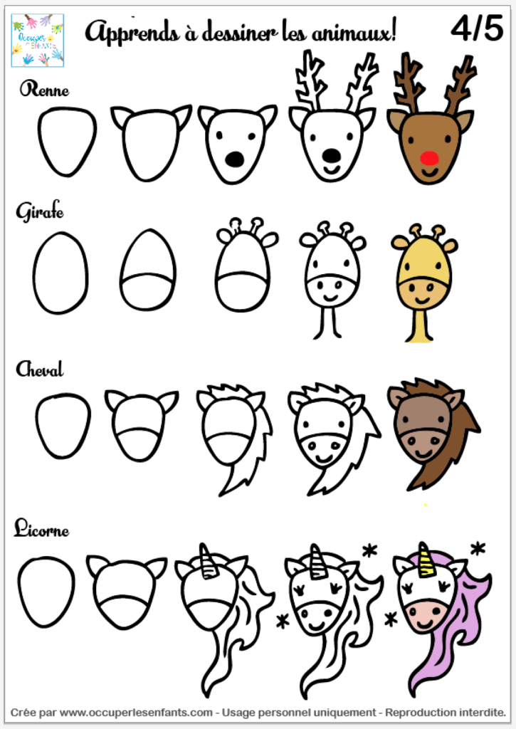 Comment Dessiner Des Animaux (Doodles Tête D'Animal Facile à Apprendre À Dessiner Enfant
