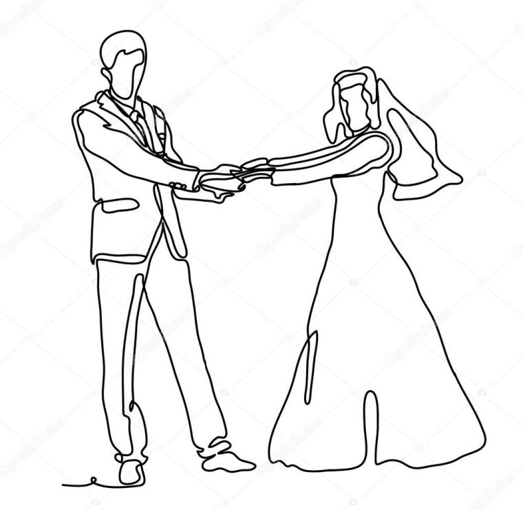 Couple De Mariage. Dessin Au Trait Continu. Isolé Sur Le B concernant Dessin Mariée