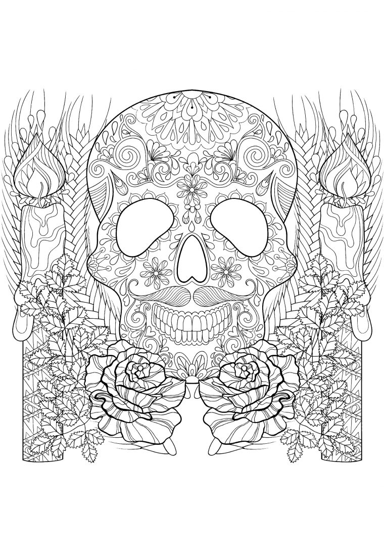 Crâne Et Bougies – Halloween – Coloriages Difficiles Pour intérieur Coloriage Halloween