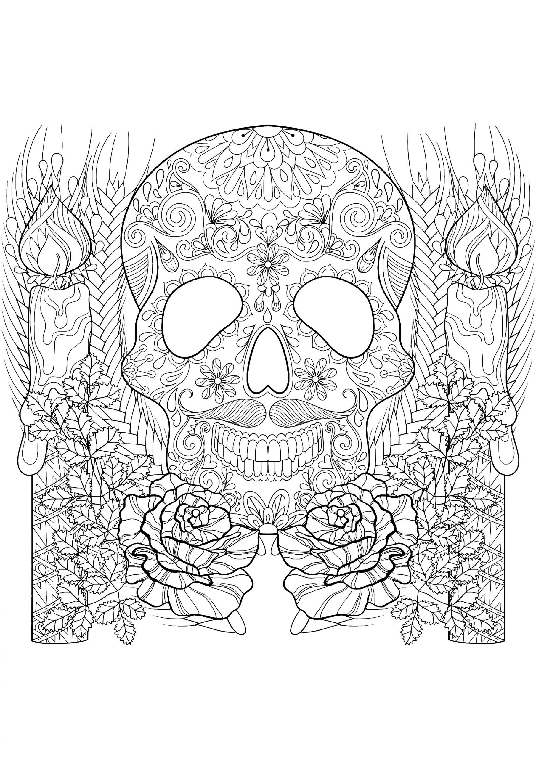 Crâne Et Bougies - Halloween - Coloriages Difficiles Pour intérieur Coloriage Halloween 