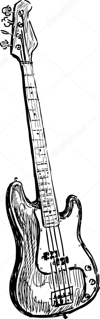 Croquis De La Guitare Basse — Illustration #91365726 intérieur Dessin De Guitare Électrique 