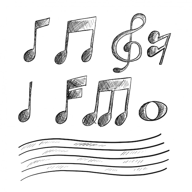 Croquis De La Note De Musique Dessiné À La Main  Vecteur destiné Dessin Notes De Musique 