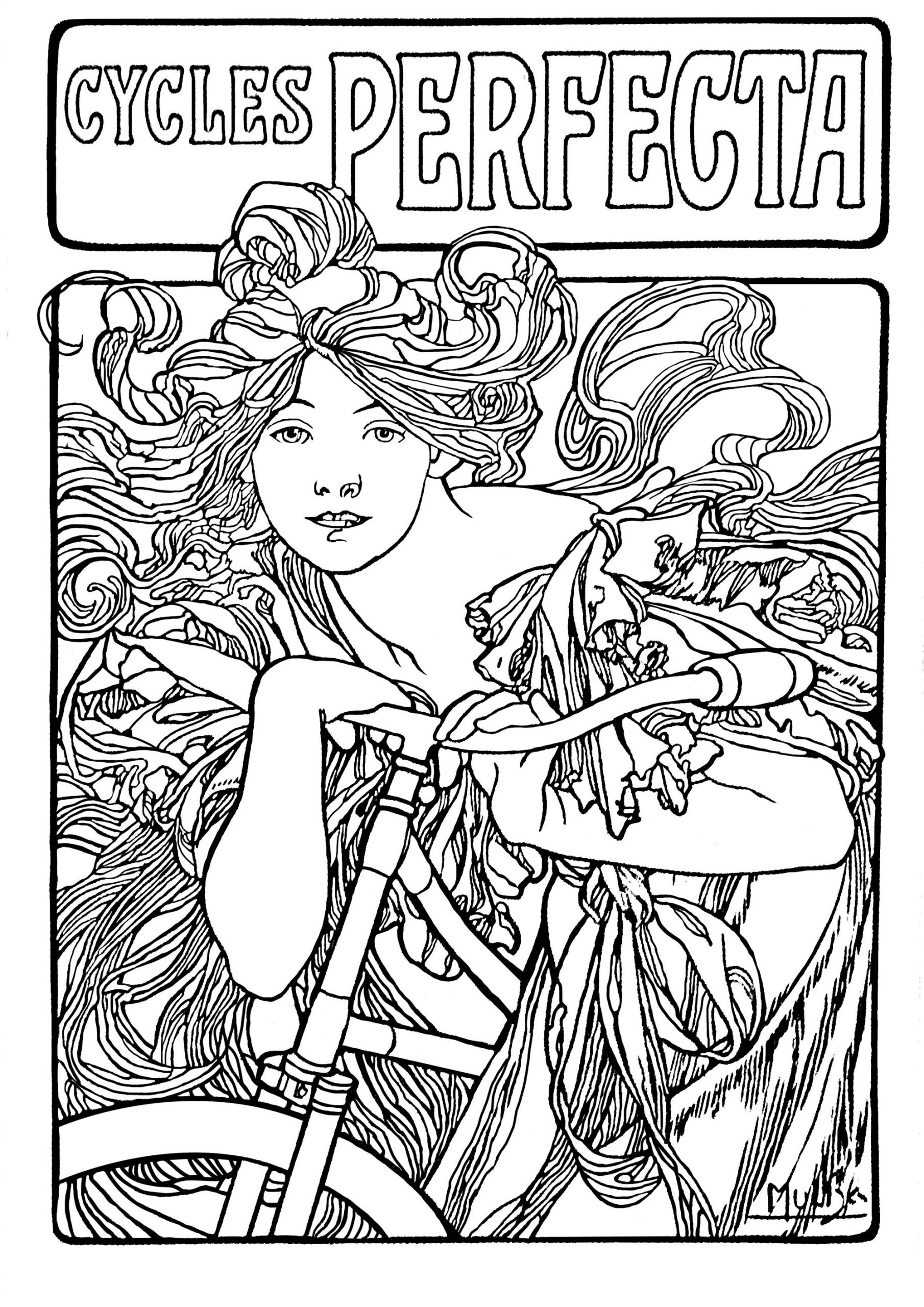 Cycles Perfecta Alfons Mucha - Art Nouveau - Coloriages tout Dessin Deco 