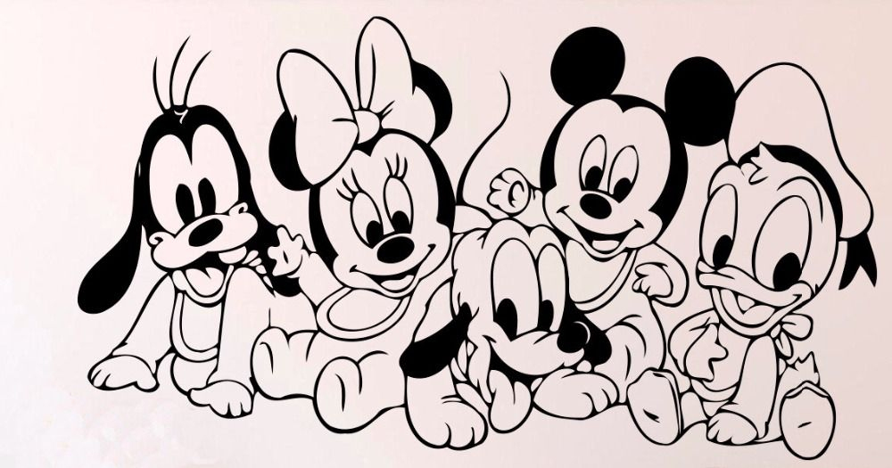 מיקי מאוס ודונלד דאק וול מדבקת הקריקטורה משתלת בית מדבקות dedans Coloriage De Mickey Et Minnie A Imprimer