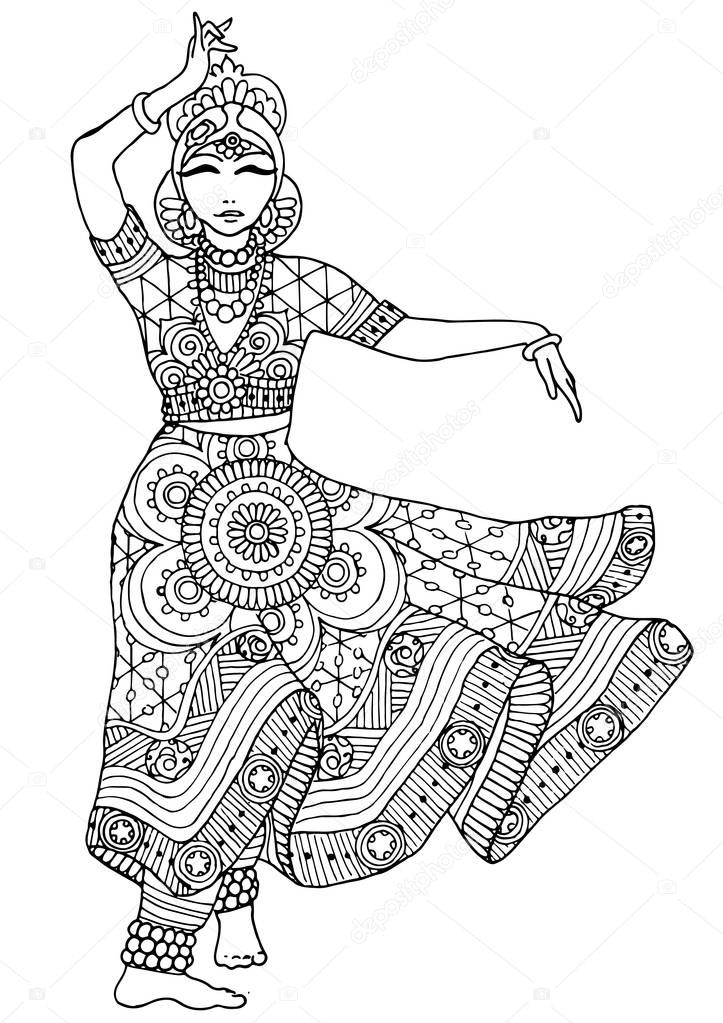 Danseuse Indienne Dans Une Robe À Motifs Image Vectorielle destiné Dessin Indienne 