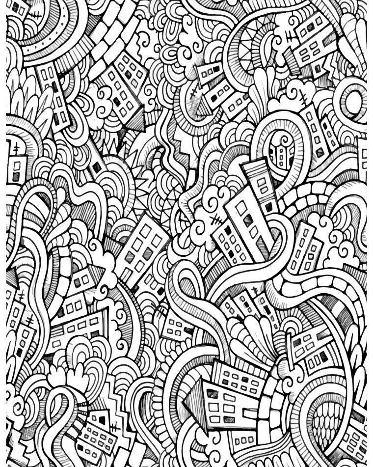 Défis Coloriage Pour Adulte Doodle Ville À Imprimer avec Site Dessin