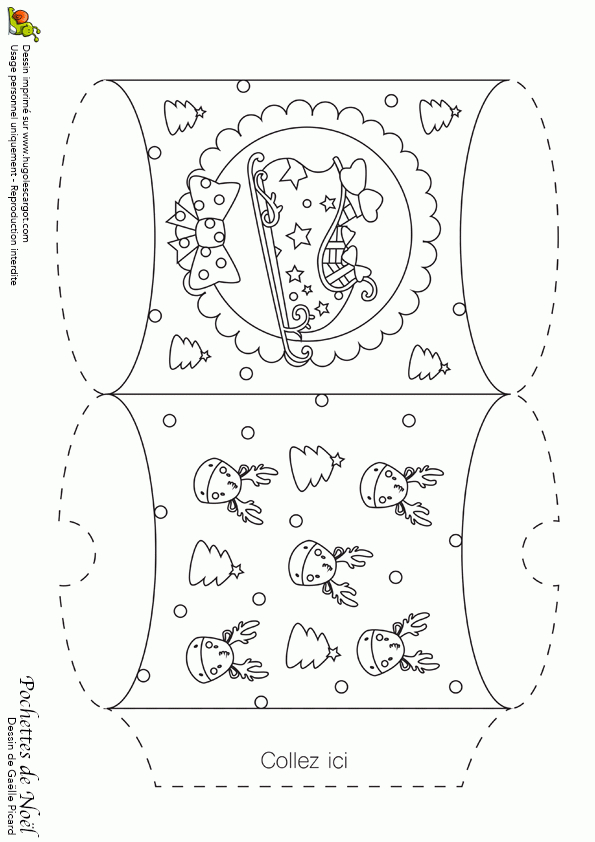 Dessin À Colorier D&amp;#039;Une Pochette De Noël Traineau Et Rennes à Fiche De Bricolage A Imprimer 