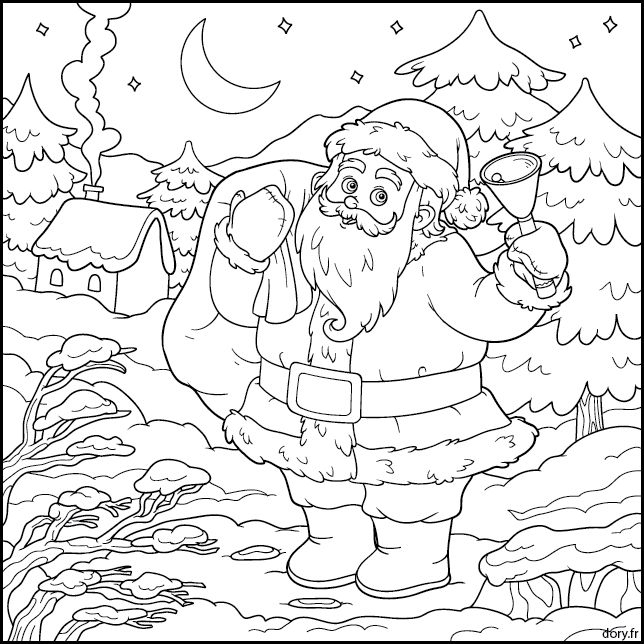 Dessin À Imprimer, Le Père Noël Dans Un Paysage D'Hiver serapportantà Dessin De Noel À Imprimer Gratuitement