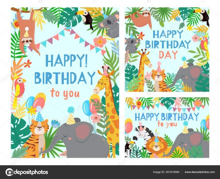 Dessin Animé Joyeux Anniversaire Animaux Carte pour Dessin Carte Anniversaire