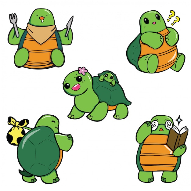 Dessin Animé Mignon De Tortue.  Vecteur Premium pour Dessin D Une Tortue 