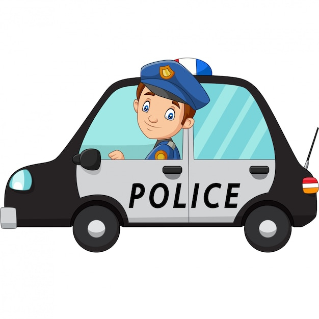 Dessin Animé, Officier, Police, Conducteur, Voiture avec Dessin De Police 