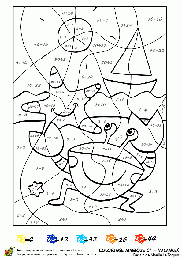 Dessin Coloriage Magique Cp Vacances Et Crabe avec Coloriage Magique Pour Cp 