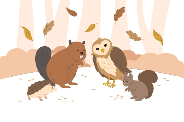 Dessin D&amp;#039;Animaux De La Forêt D&amp;#039;Automne  Vecteur Gratuite intérieur Dessin Animaux De La Foret 