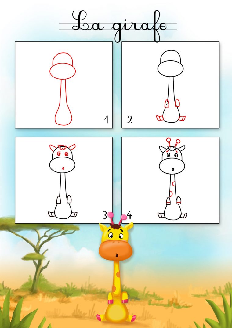 Dessin Kawaii Facile Girafe – Coloriage De Bébé Animaux concernant Apprendre A Dessiner Animaux