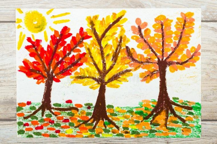 Dessin : Paysage D'Automne, Arbres Avec Les Feuilles De destiné Dessin D Automne