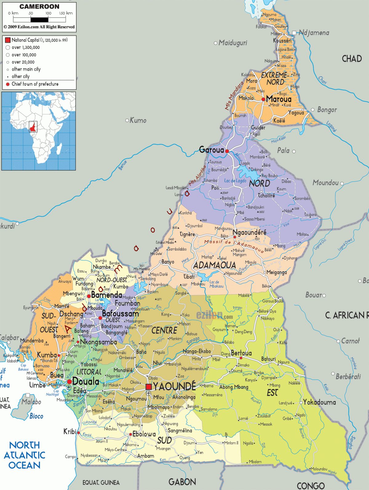 Detailed Political Map Of Cameroon - Ezilon Maps pour Carte Administrative Du Gabon