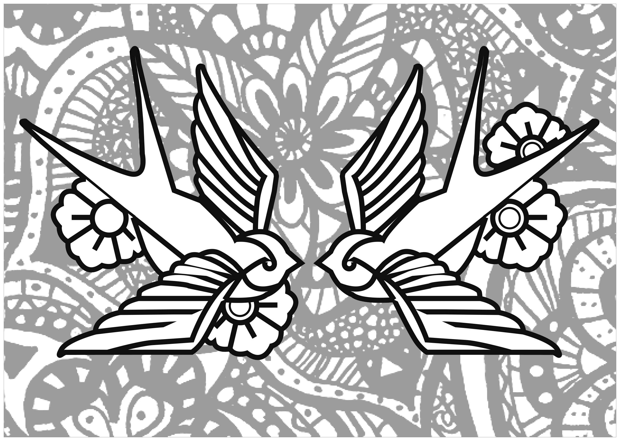 Deux Hirondelles - Coloriage D&amp;#039;Oiseaux - Coloriages Pour pour Coloriage D Hirondelle 