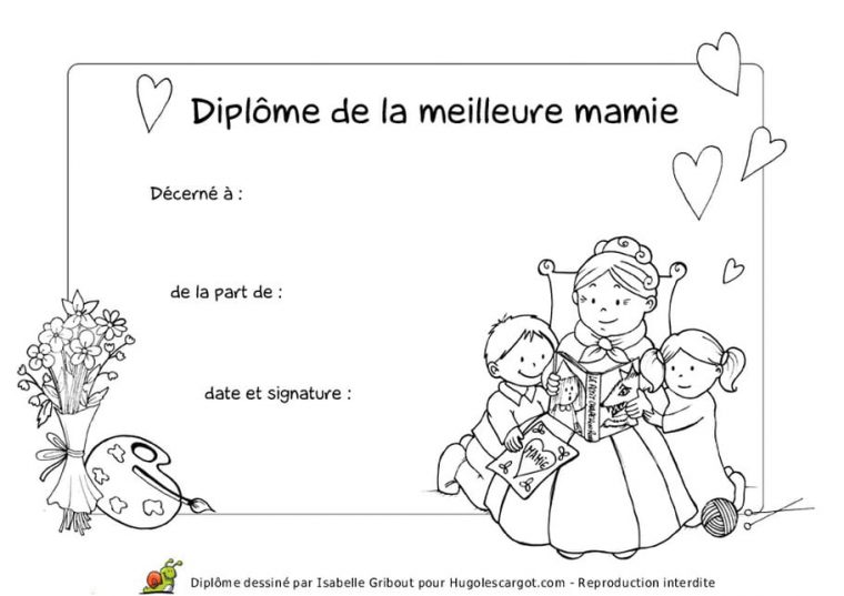 Diplôme De La Meilleure Mamie concernant Coloriage Pour Mamie