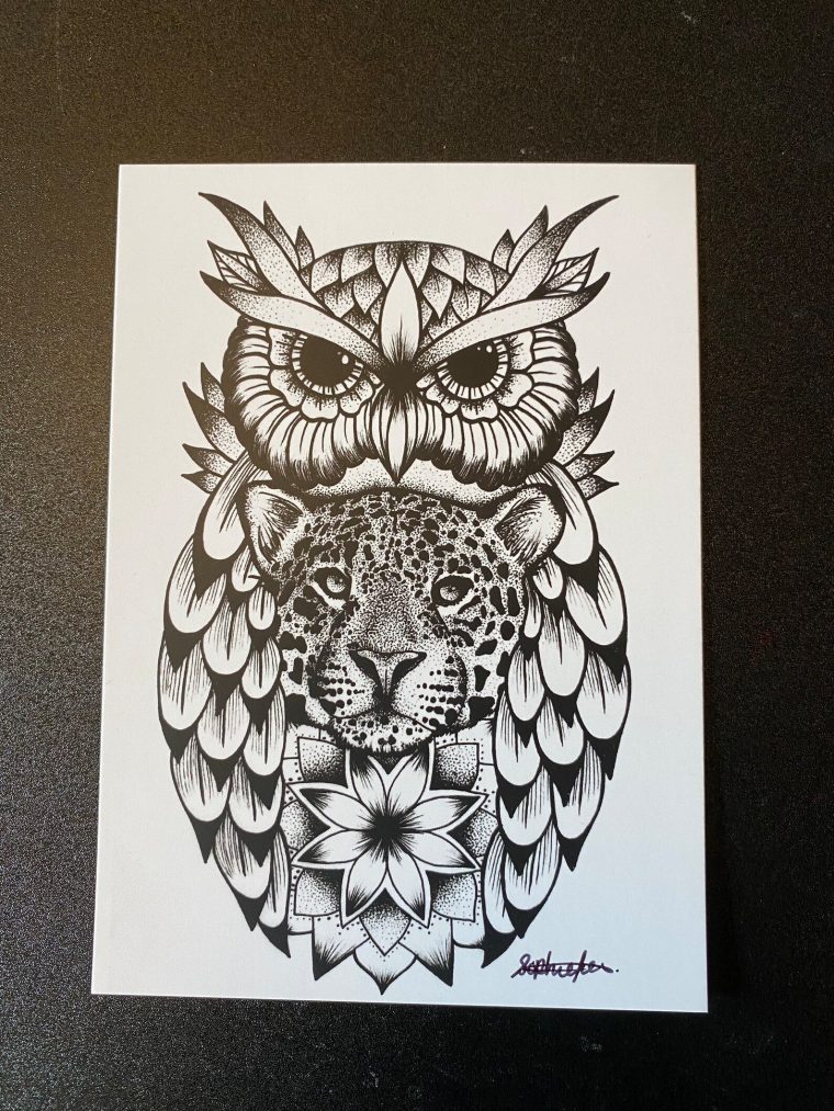 Dotwork Mandala Hibou A6 Impression  Etsy intérieur Mandala Hibou