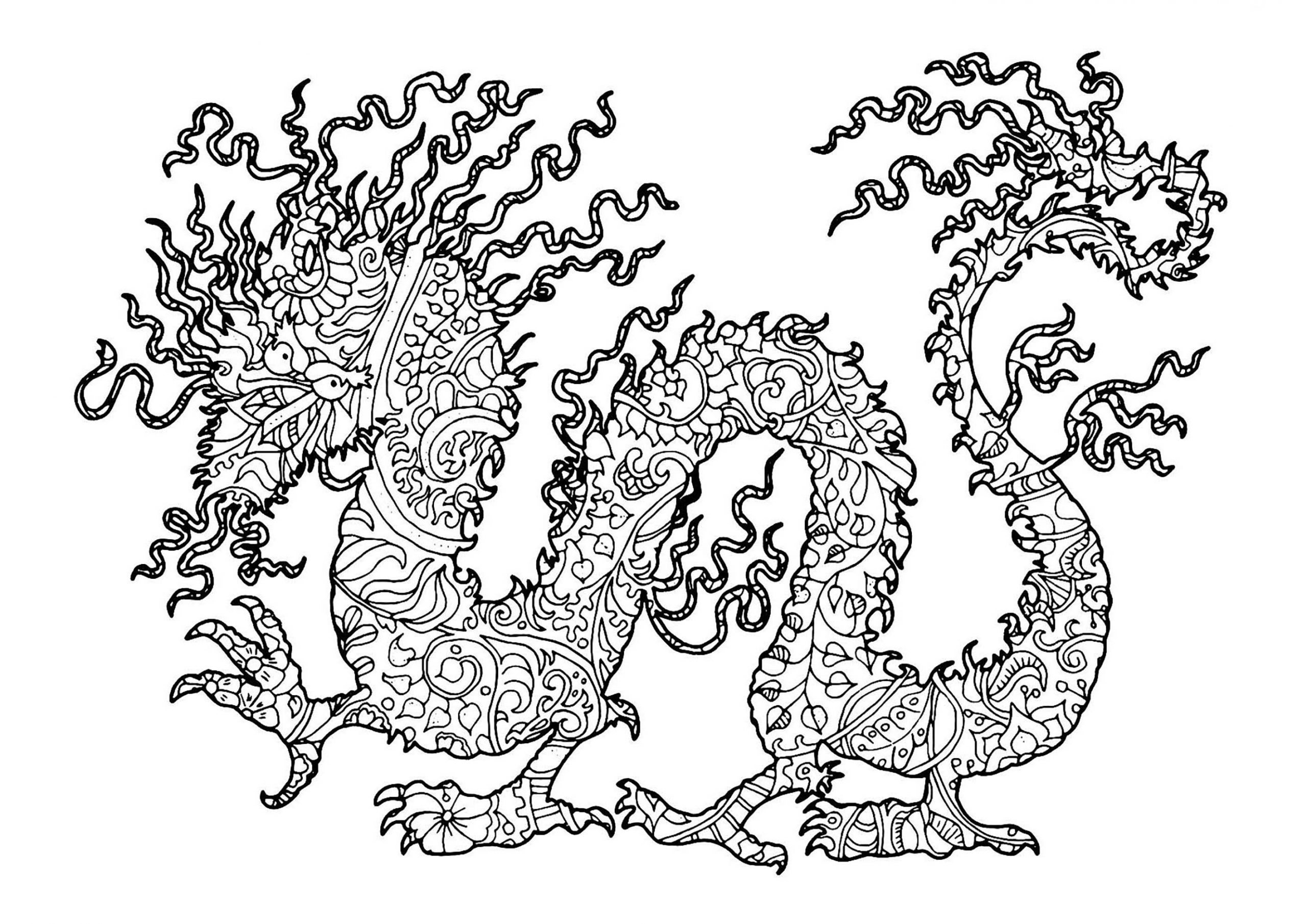 Dragon Complexe - Dragons - Coloriages Difficiles Pour Adultes intérieur Dessin Dragon 
