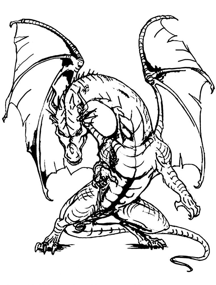 Dragon Geant – Dragons – Coloriages Difficiles Pour Adultes destiné Dessin Un Dragon