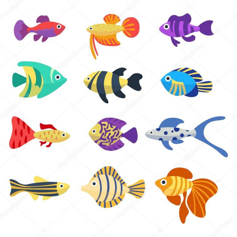 Ensemble De Poissons D'Aquarium. Mignon Dessin Animé tout Dessin Petit Poisson