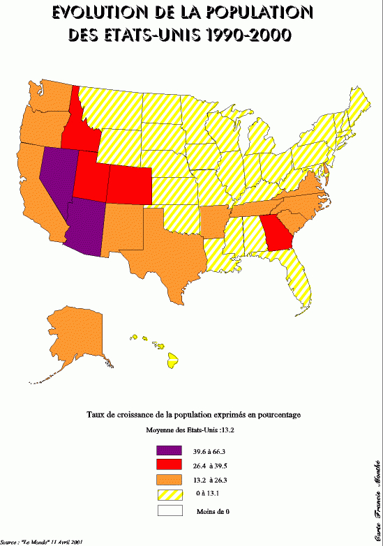 Evolution De La Population Des Etats-Unis De 1990 A 2000 encequiconcerne Carte Des Etats Unis À Imprimer 