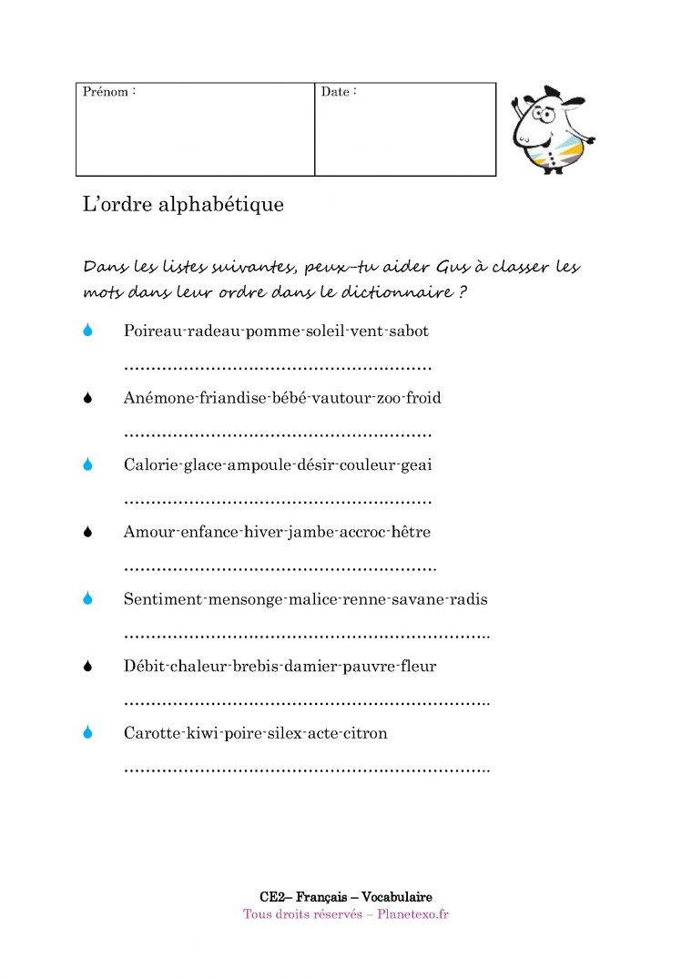 Exercice Corrigé Pour Le Ce2 : L'Ordre Alphabétique (2) destiné Les Alphabétique