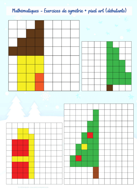Exercices De Symétrie + Pixel Art (Mathématiques destiné Pantins Articulés À Imprimer 