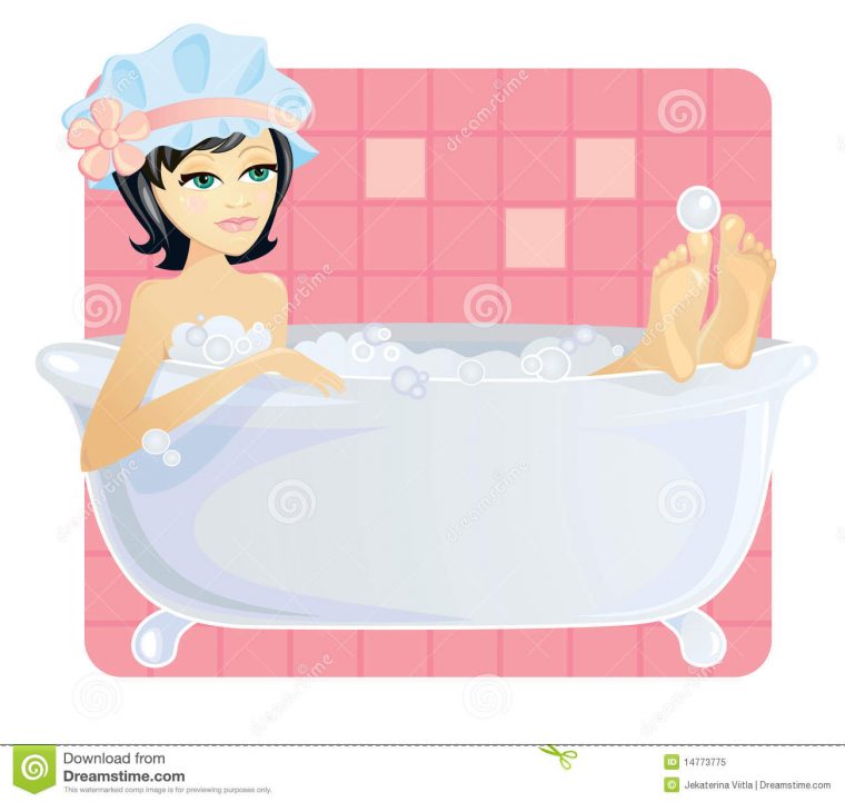 Fille Mignonne De Dessin Animé Dans Le Bain Illustration destiné Dessin Bain