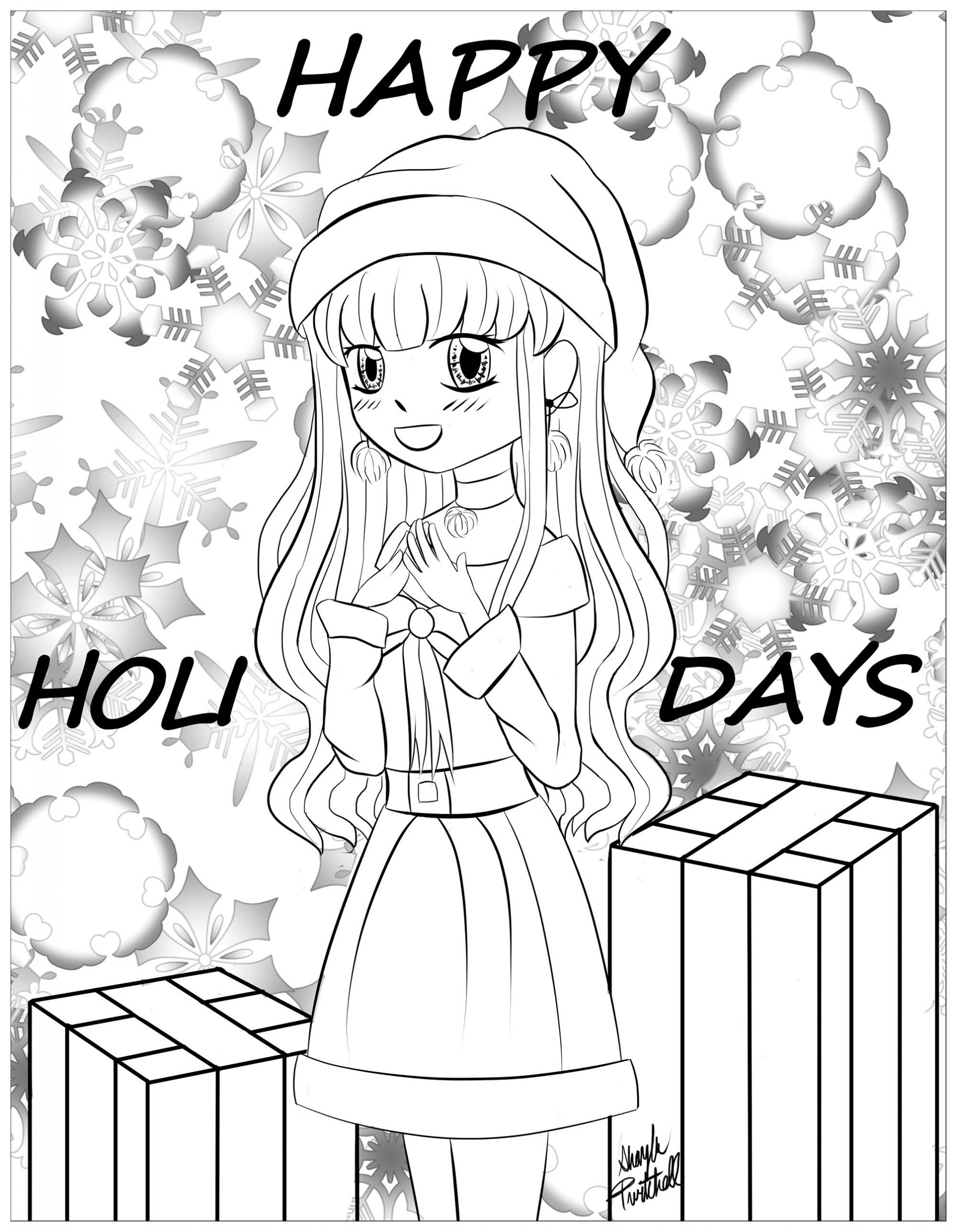 Fille Noel Style Manga - Noël - Coloriages Difficiles Pour tout Coloriage De Fille
