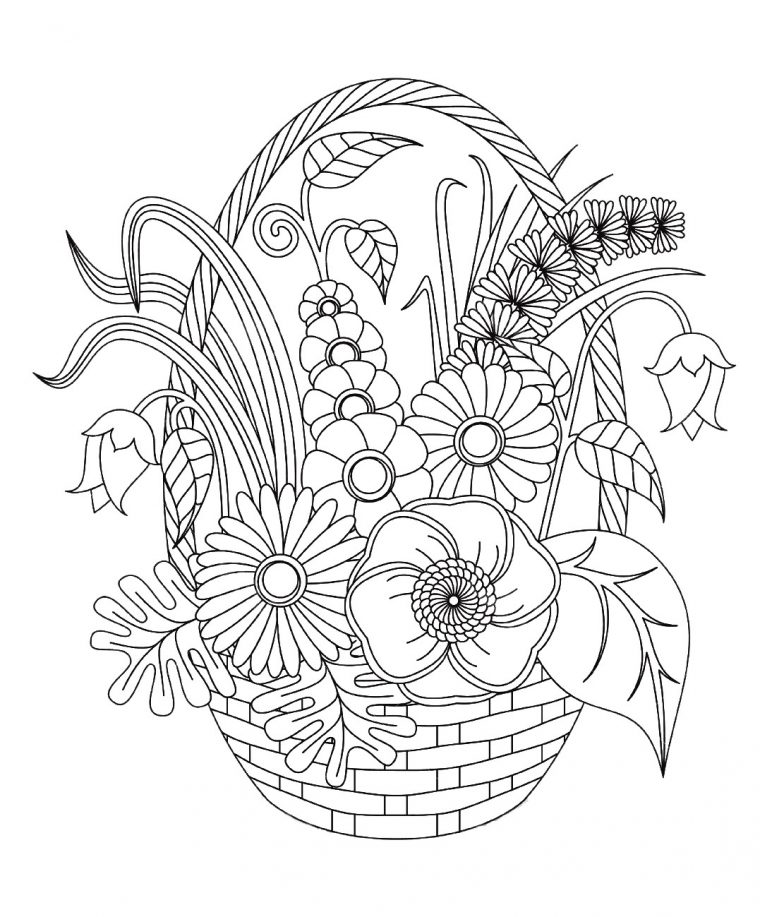 Fleurs Variées Dans Un Panier – Coloriage De Fleurs pour Dessin Des Fleurs A Imprimer