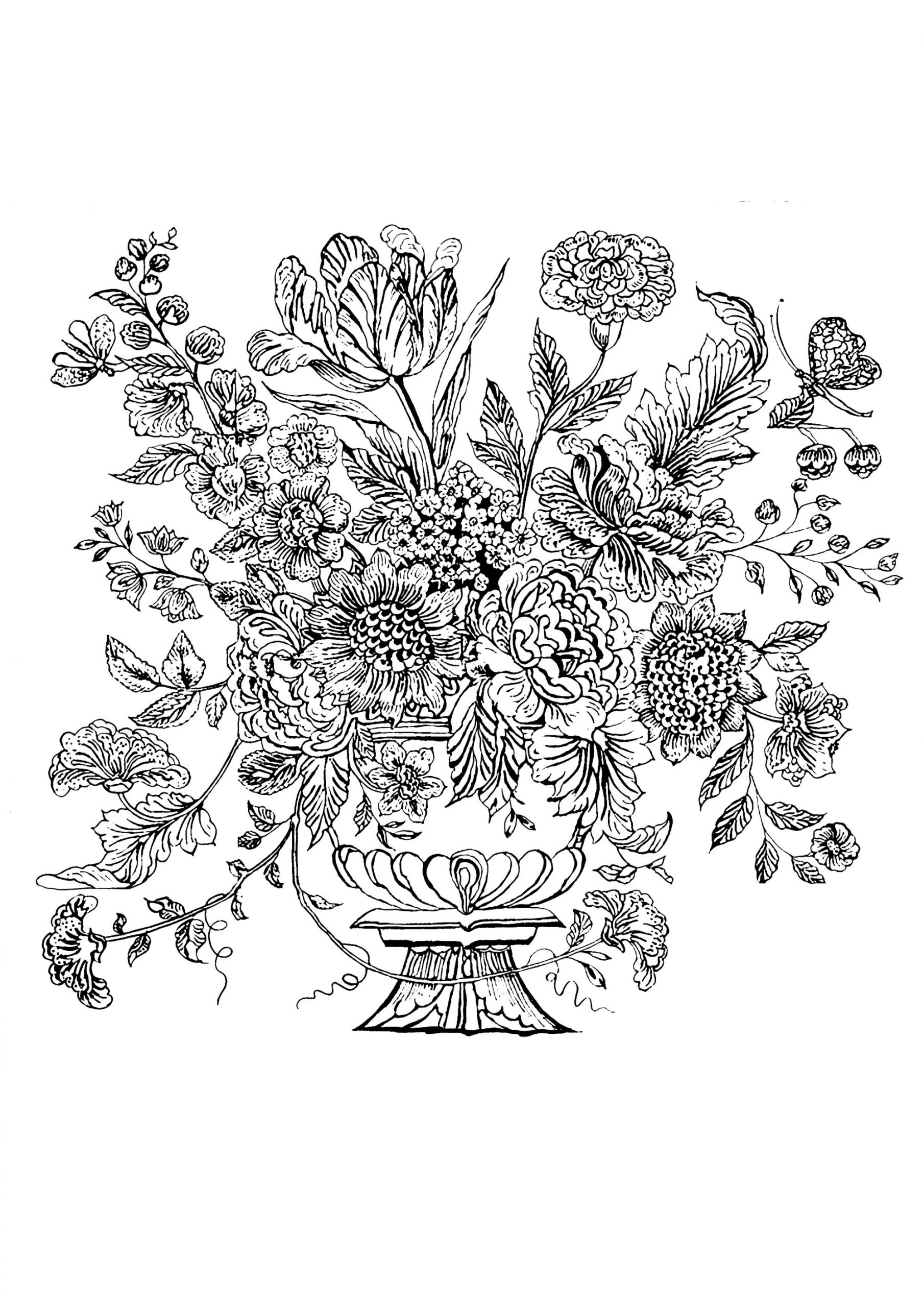 Flower Vase 1740 Mural Tile - Flowers Adult Coloring Pages à Coloriage Vase