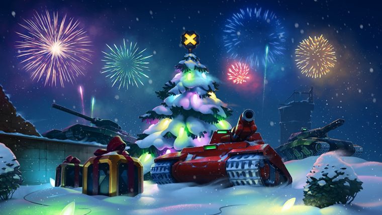 Fonds D'Ecran Tank Feu D'Artifice Arbre De Noël Armée avec Photo De Noel Gratuite A Telecharger