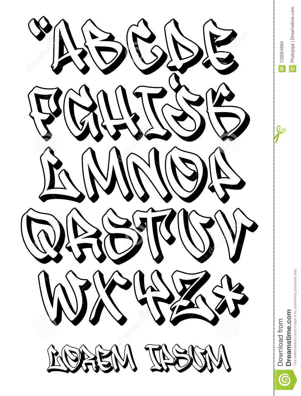 Graffiti Font 3D- Hand Written - Vector Alphabet Stock pour Alphabet En Tag 3D 