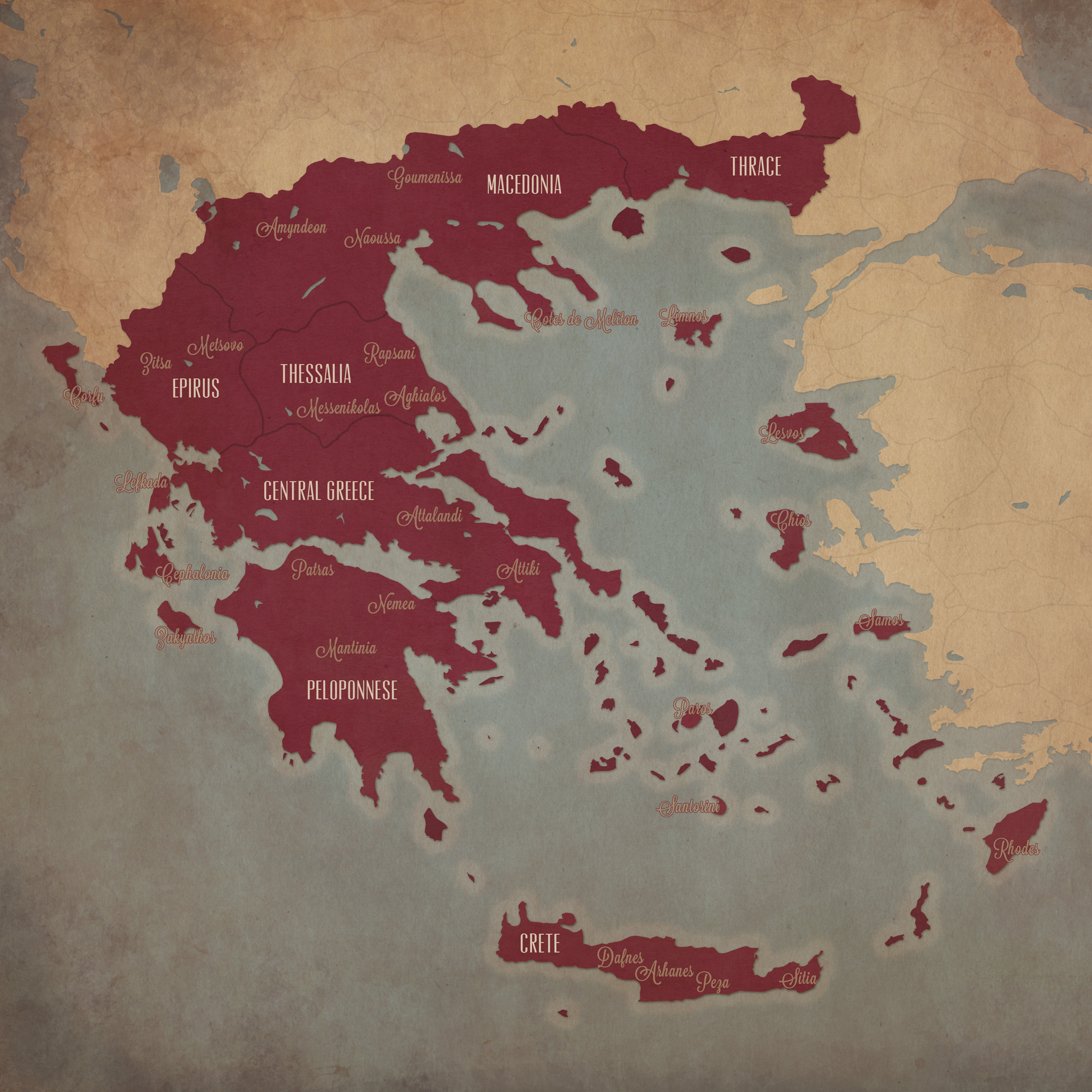 Greece Wine Region Map - City Prints tout Grece Regions