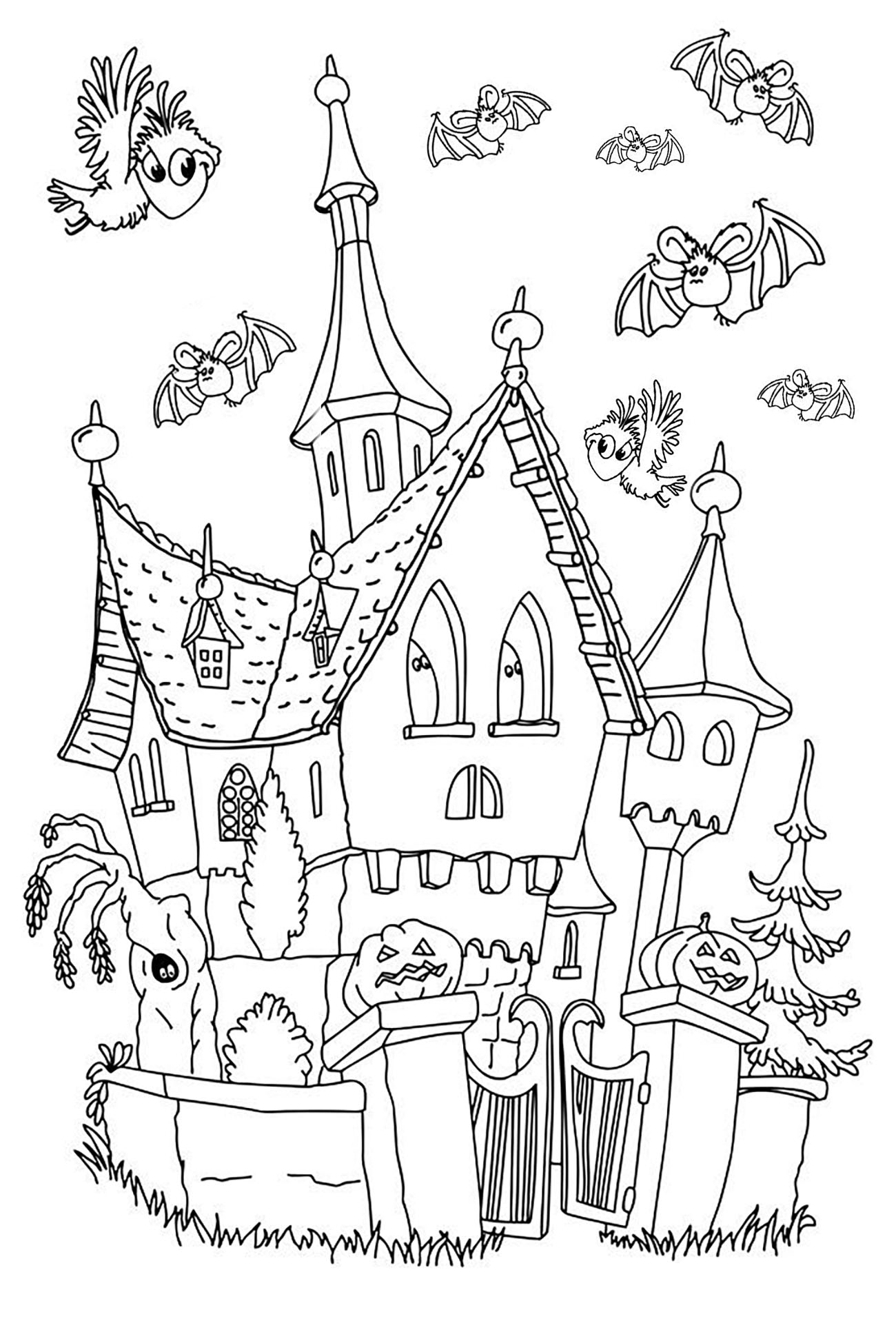 Halloween Haunted Little Castle - Halloween Adult Coloring concernant Dessin D Halloween 