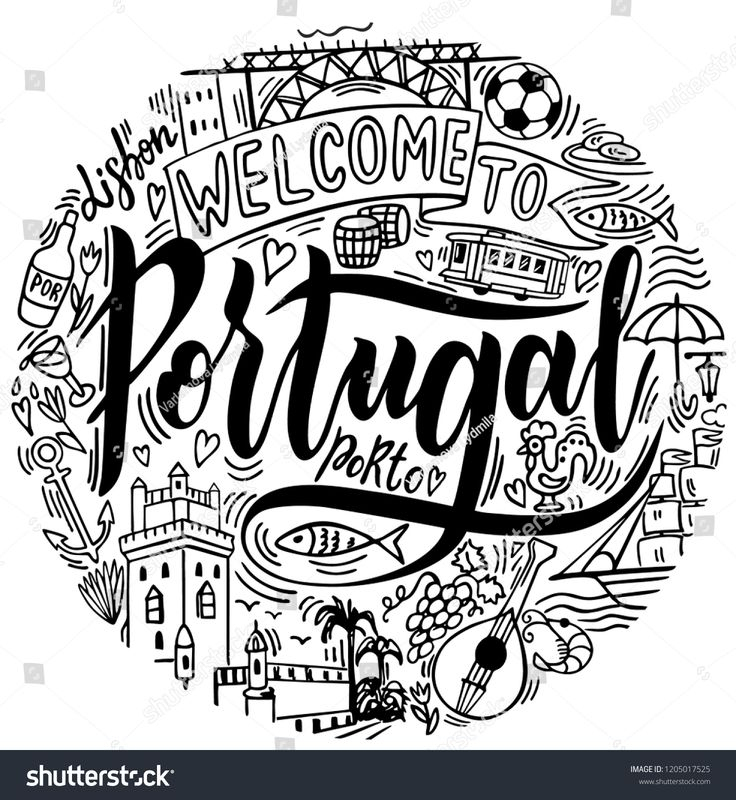 Hand Drawn Illustration Of Portugal With Lettering And dedans Portugal Dessin 