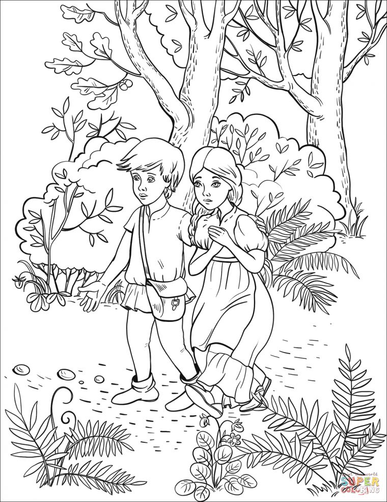 Hansel With His Sister Follow The Pebbles In The Forest avec Coloriage Hansel Et Gretel