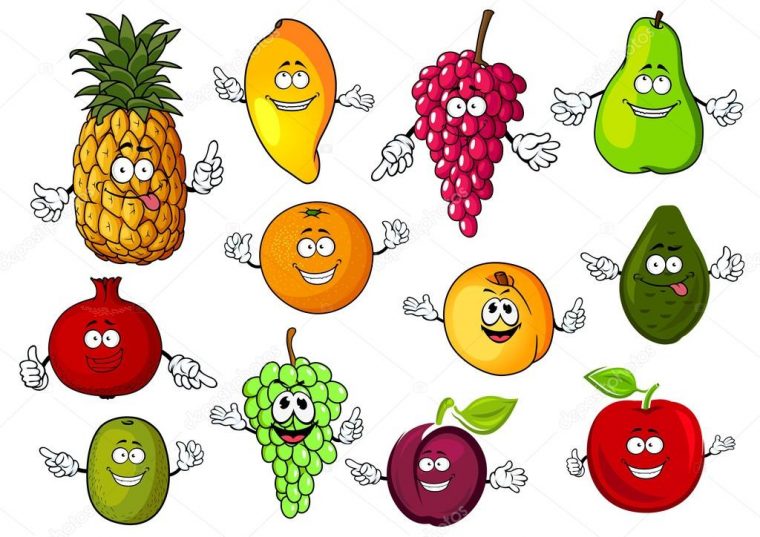 Happy Dessin Animé Fruits Tropicaux Frais — Image intérieur Dessin Fruits