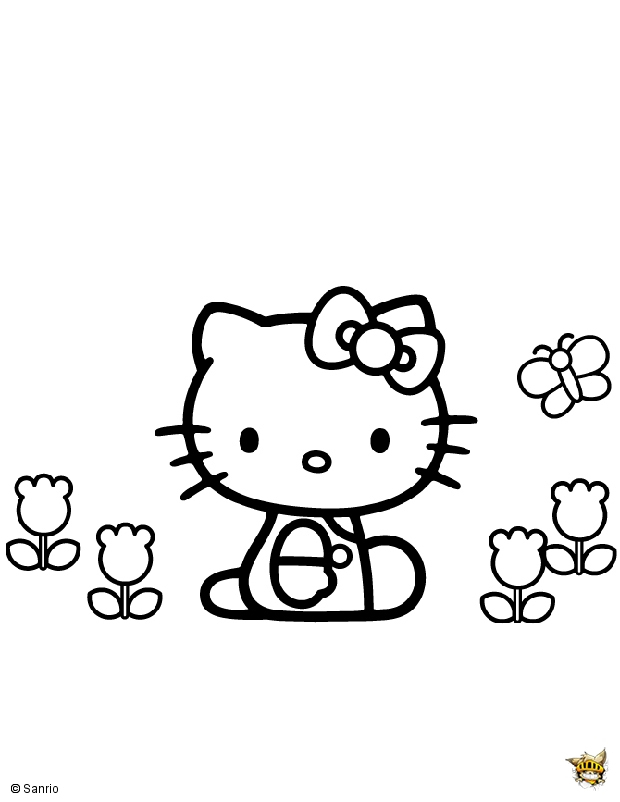 Hello Kitty Fleurs Papillon Est Un Coloriage De Hello Kitty destiné Coloriage De Papillon Sur Une Fleur 