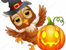 Hibou Dessin Animé Avec Chapeau D'Halloween Et Citrouille pour Dessin Halloween