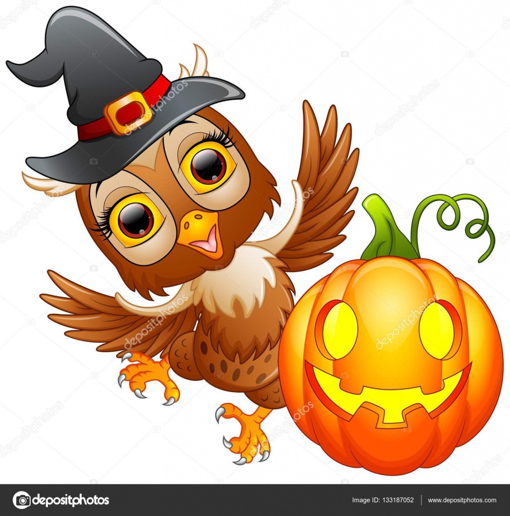 Hibou Dessin Animé Avec Chapeau D&amp;#039;Halloween Et Citrouille pour Dessin Halloween 
