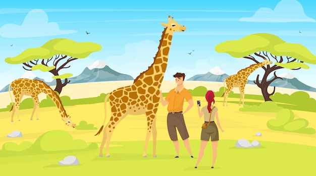 Illustration De L'Expédition Africaine. Girafes Dans La intérieur Dessin Savane