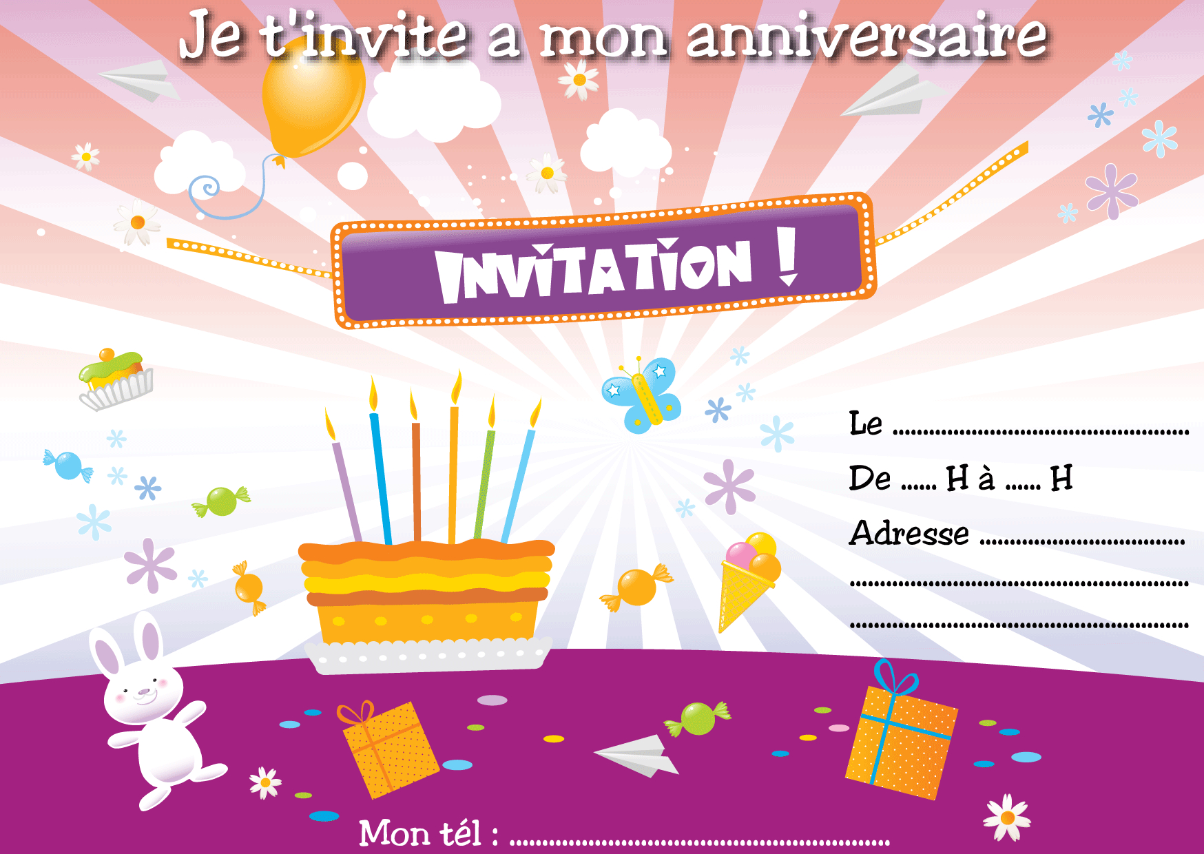 Invitation Anniversaire Gratuite À Imprimer tout Carte Anniversaire À Imprimer Fille 